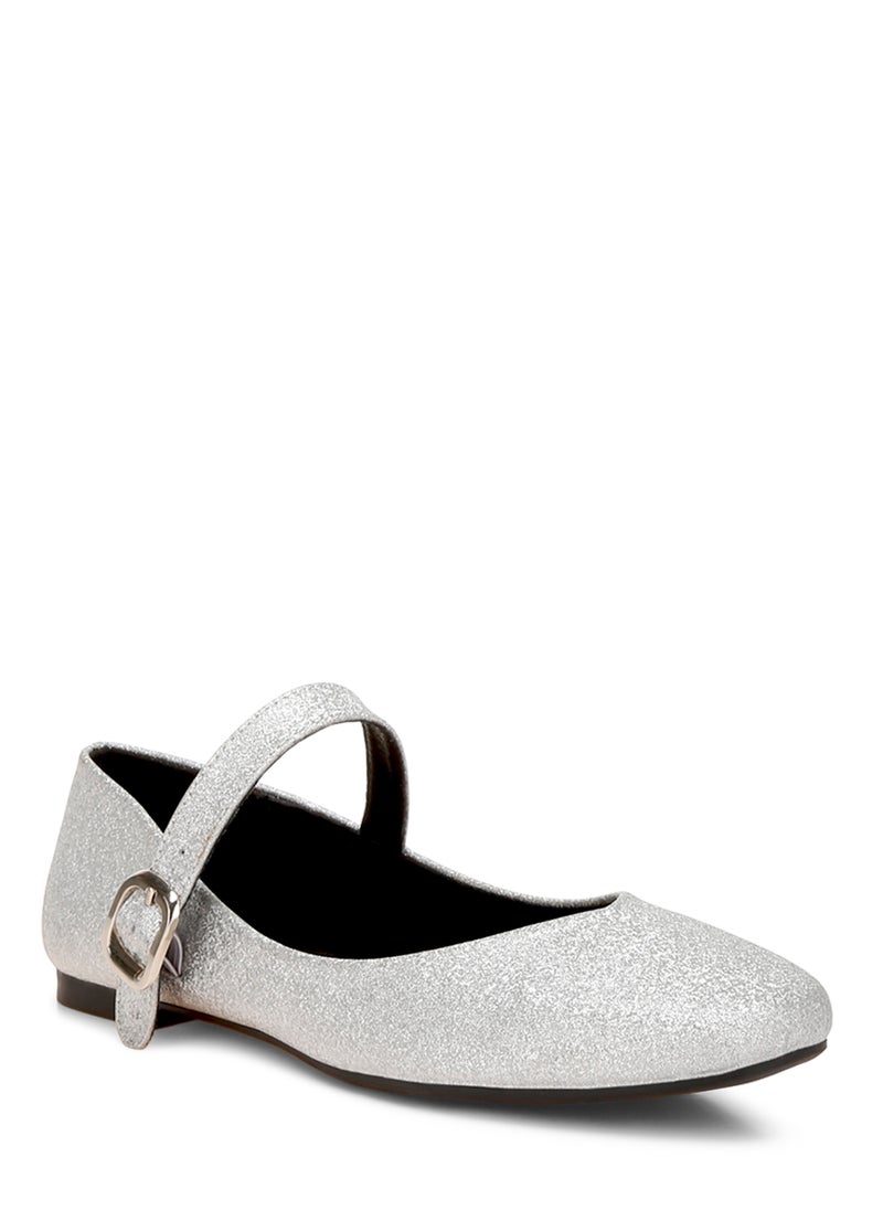 Glitter Pin Buckle Ballerinas in Silver