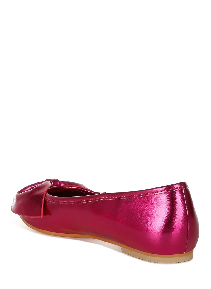 Metallic Pleather Bow Ballerinas in Fuchsia