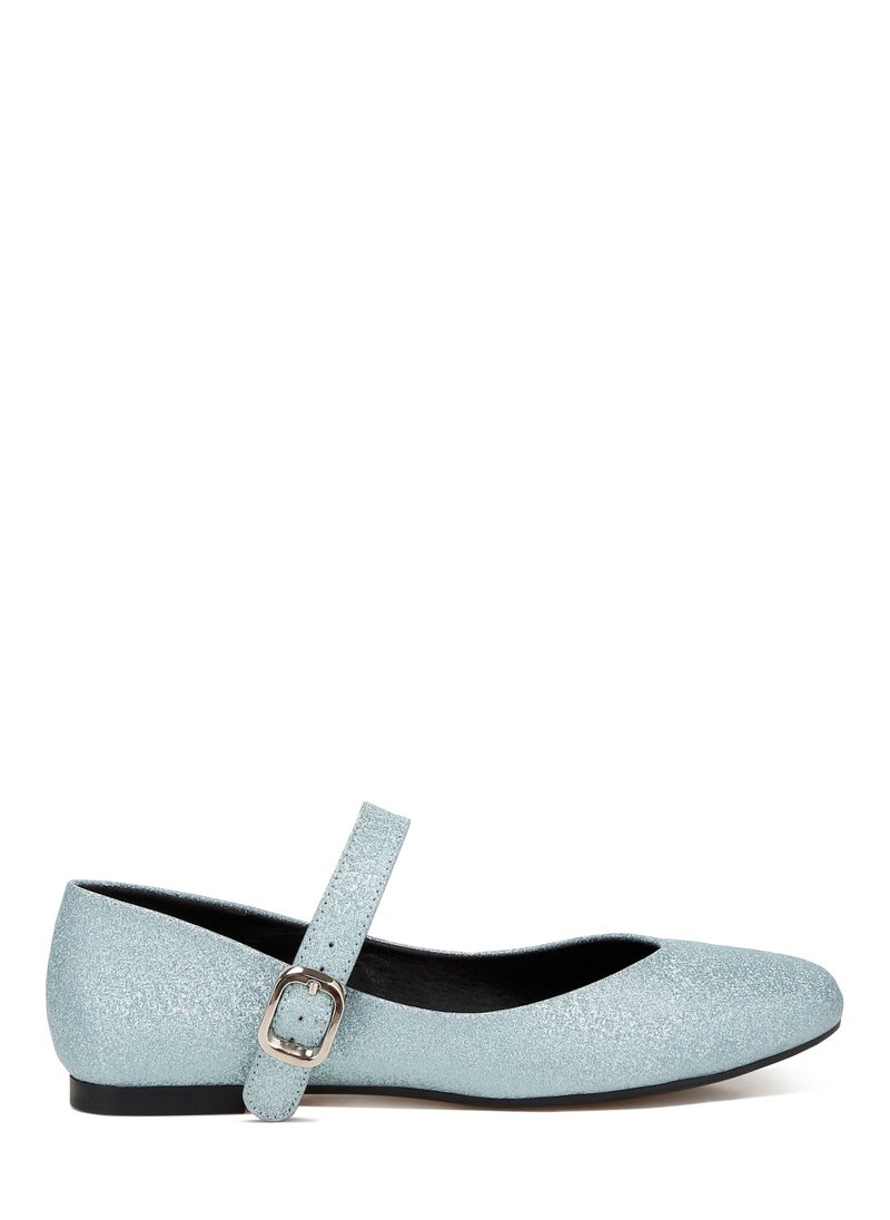 Glitter Pin Buckle Ballerinas in Baby Blue