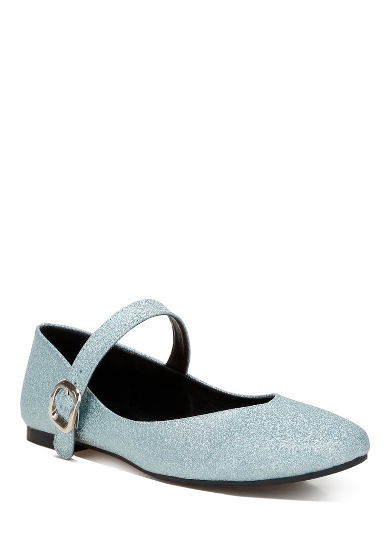 Glitter Pin Buckle Ballerinas in Baby Blue