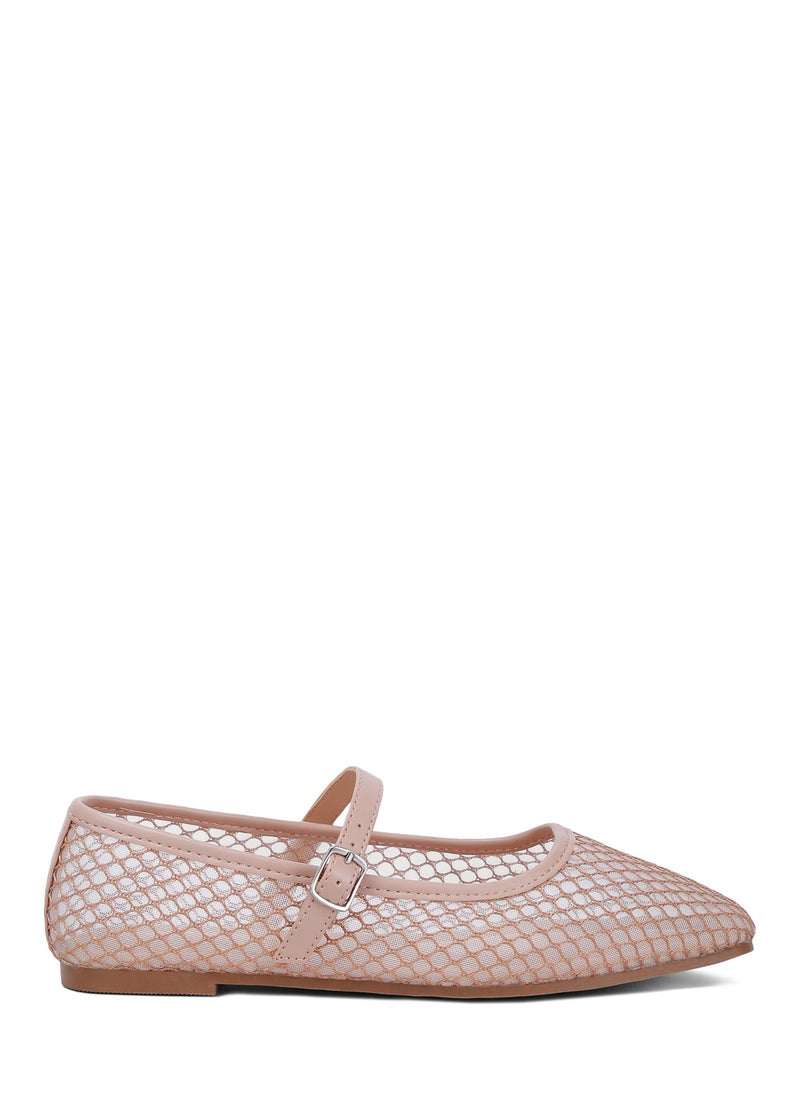 Mesh Mary Jane Flats in Camel