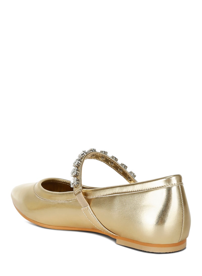 Metallic Mary Jane Ballerinas in Gold