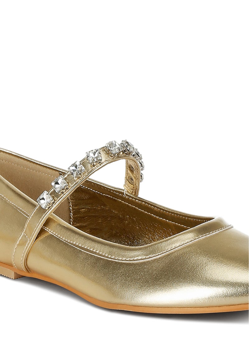 Metallic Mary Jane Ballerinas in Gold