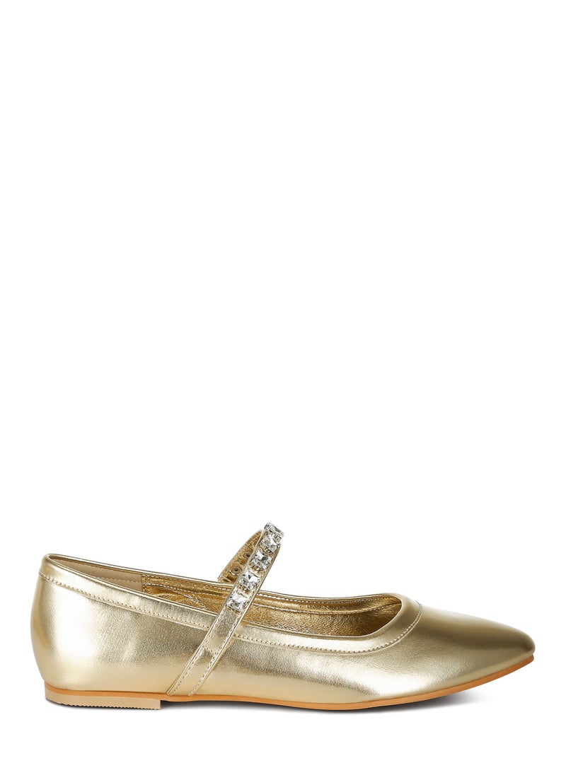 Metallic Mary Jane Ballerinas in Gold