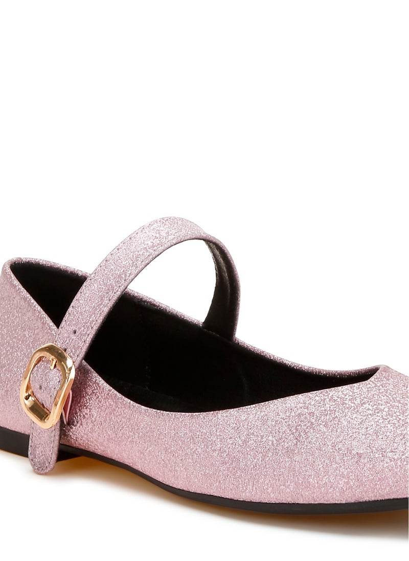 Glitter Pin Buckle Ballerinas in Pink