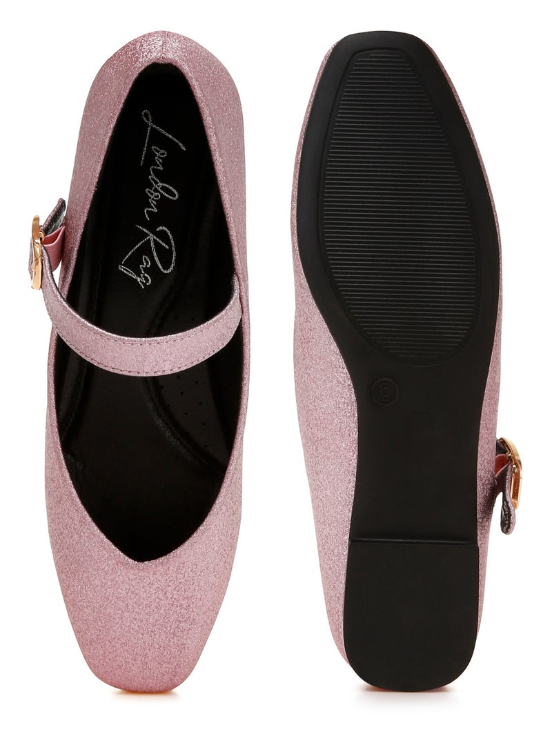 Glitter Pin Buckle Ballerinas in Pink