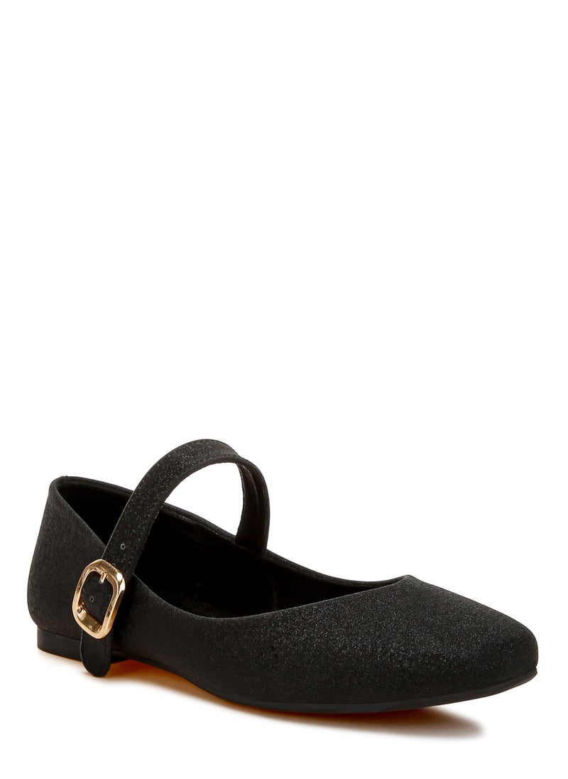 Glitter Pin Buckle Ballerinas in Black