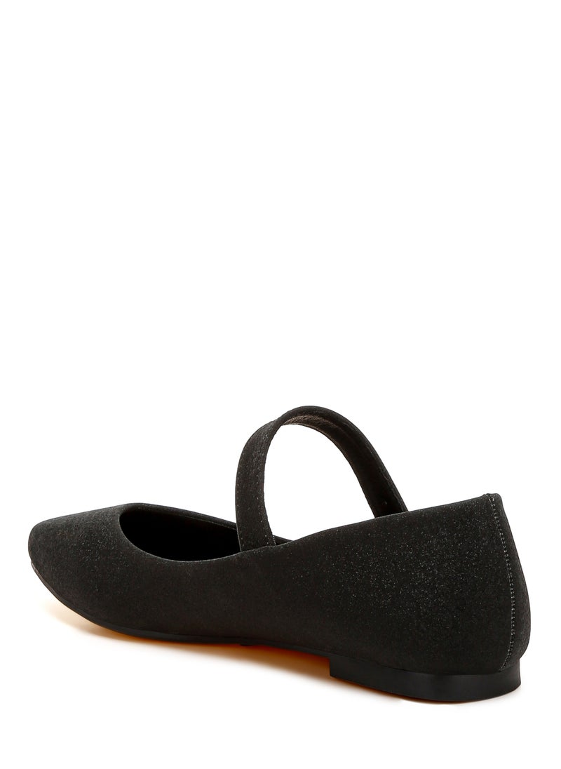 Glitter Pin Buckle Ballerinas in Black