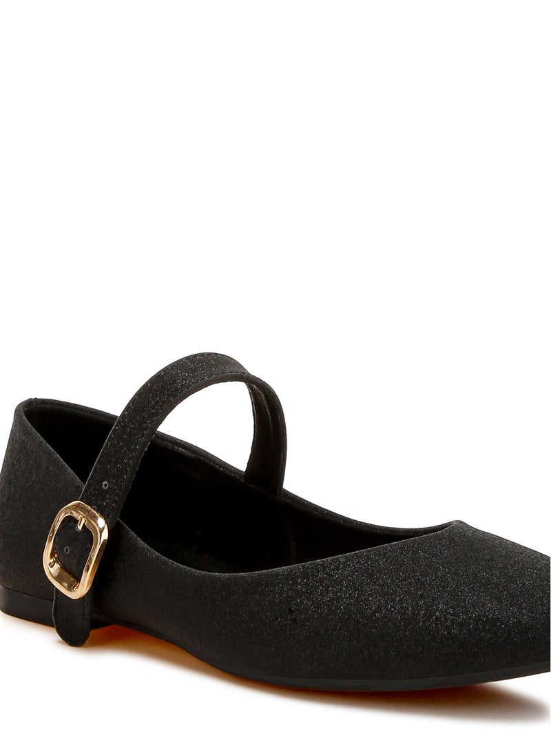 Glitter Pin Buckle Ballerinas in Black