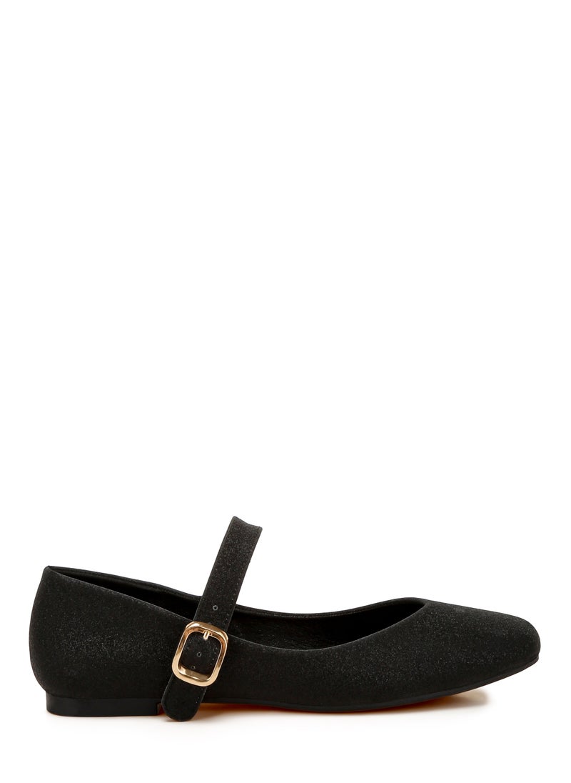 Glitter Pin Buckle Ballerinas in Black