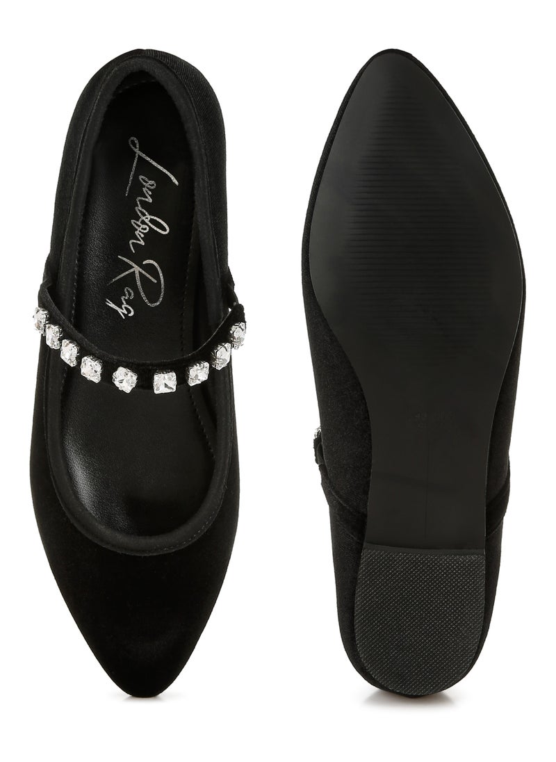 Velvet Mary Jane Ballerinas in Black