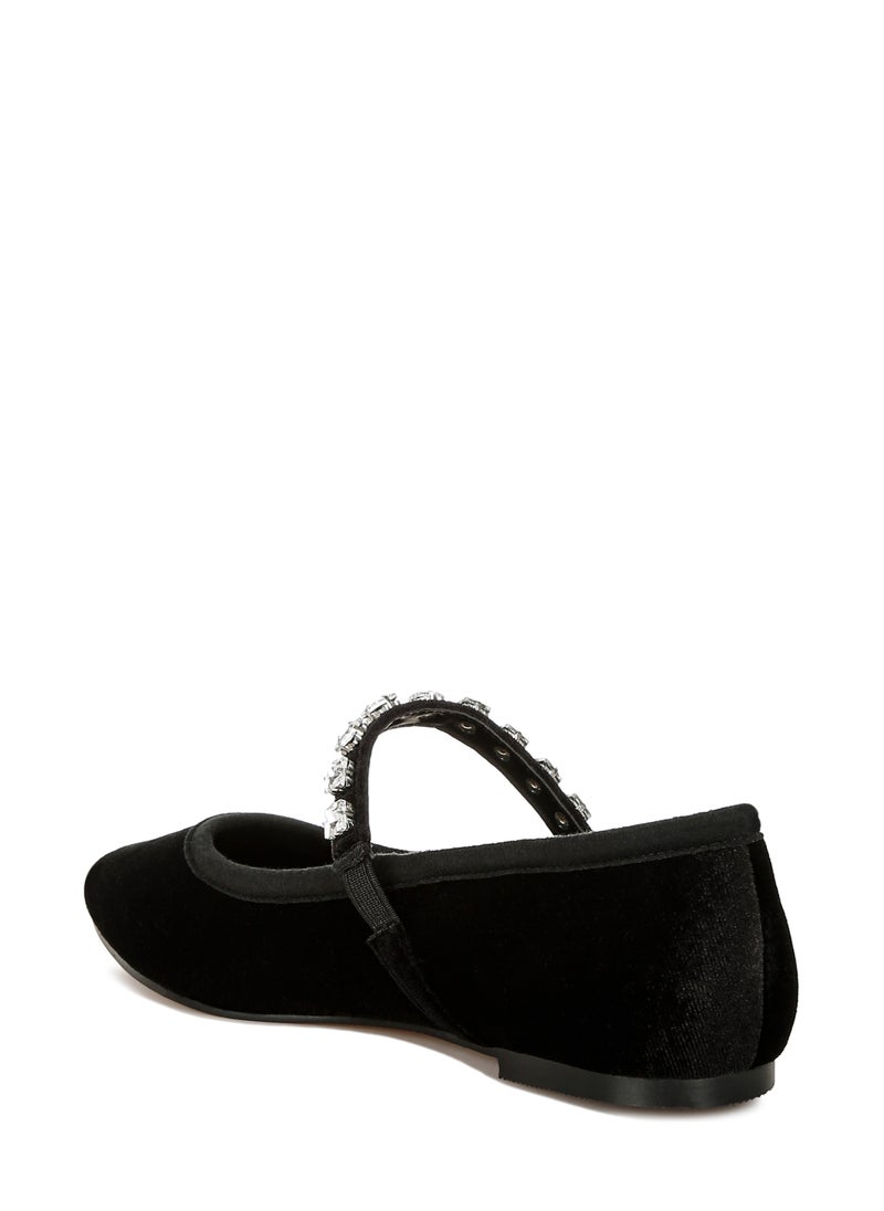 Velvet Mary Jane Ballerinas in Black