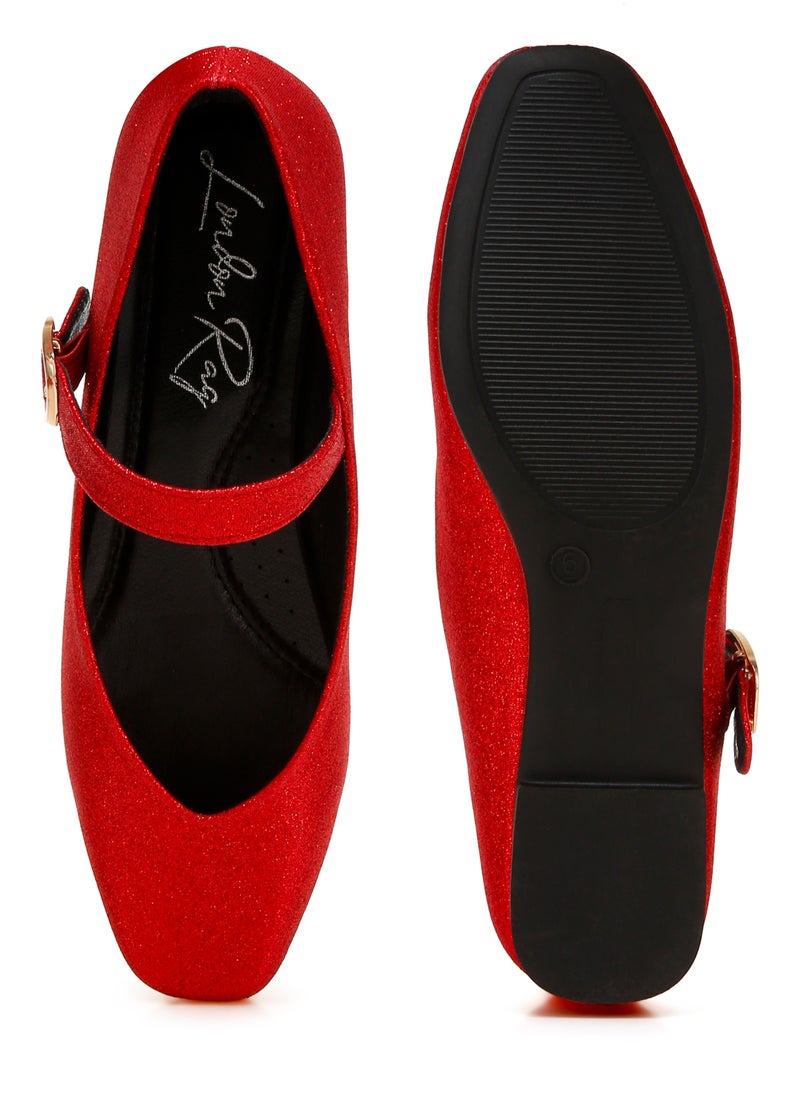 Glitter Pin Buckle Ballerinas in Red