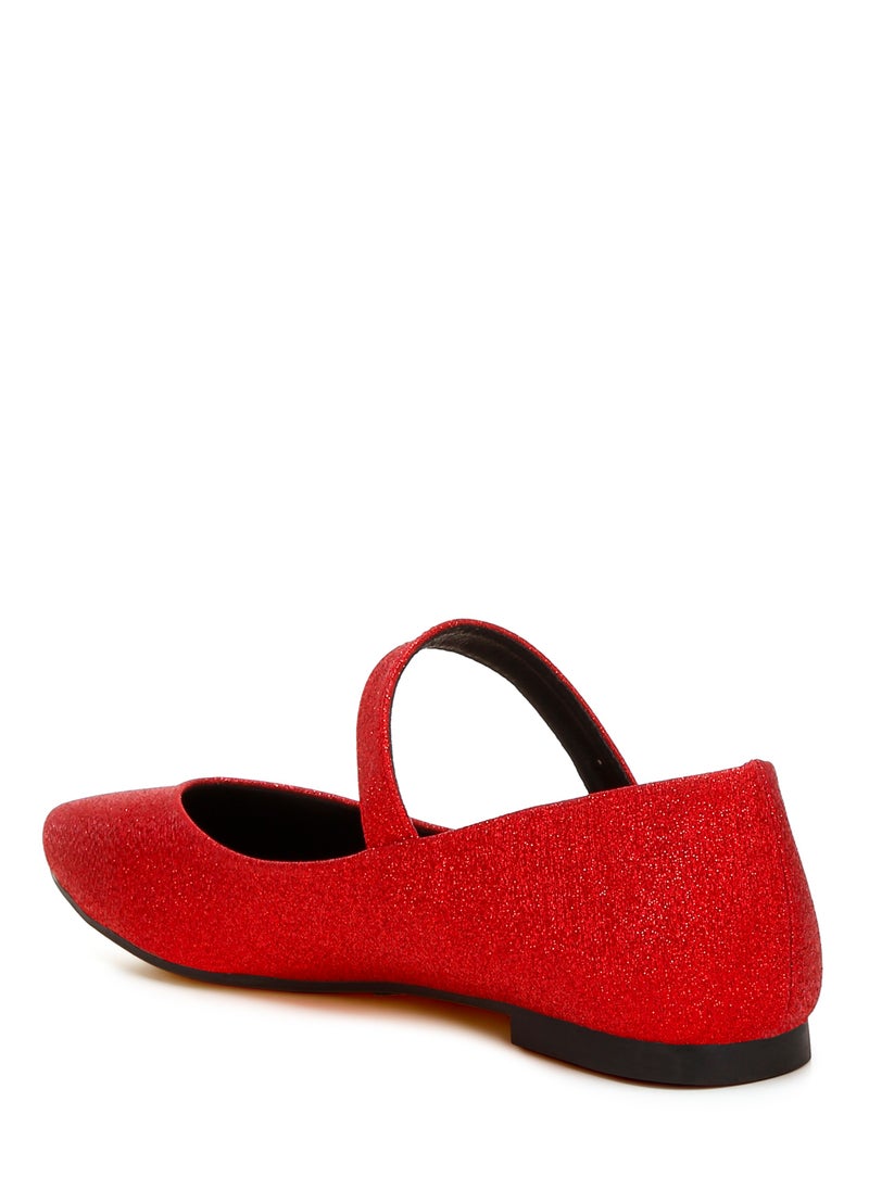 Glitter Pin Buckle Ballerinas in Red