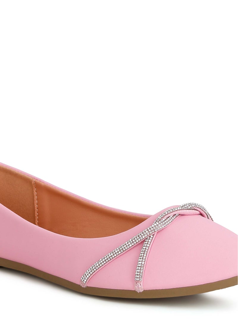 Rhinestone Faux Leather Ballerinas in Blush