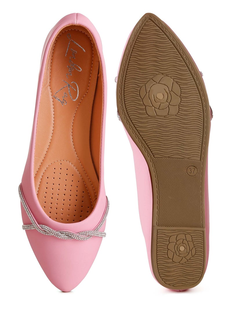 Rhinestone Faux Leather Ballerinas in Blush