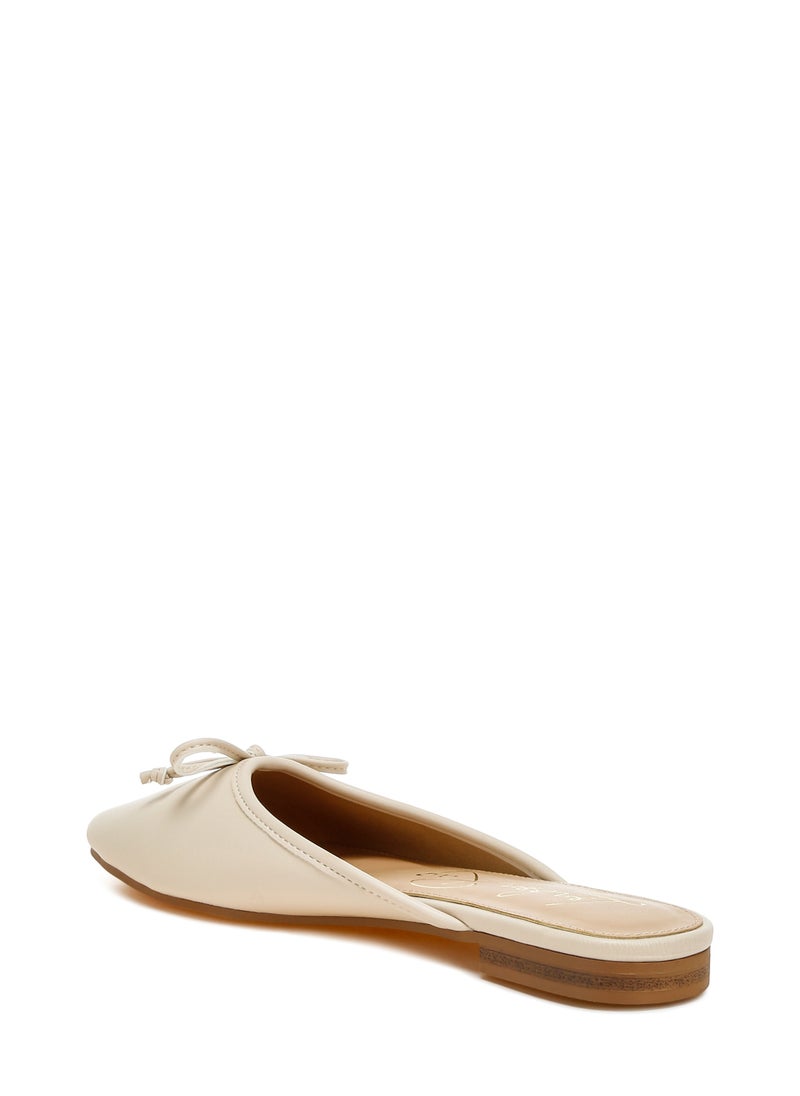 Bow Slip-On Flat Mules in Beige