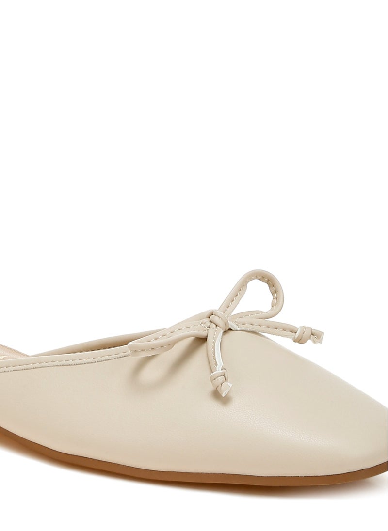 Bow Slip-On Flat Mules in Beige