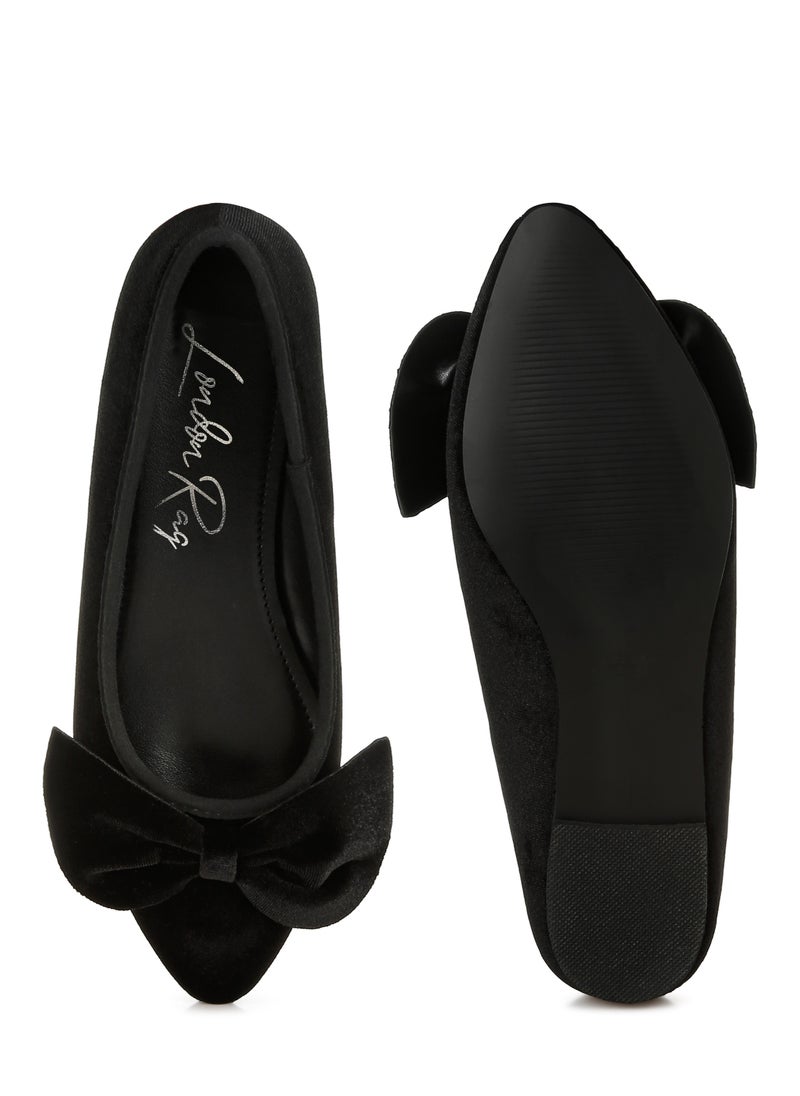 Velvet Bow Detail Ballerinas in Black