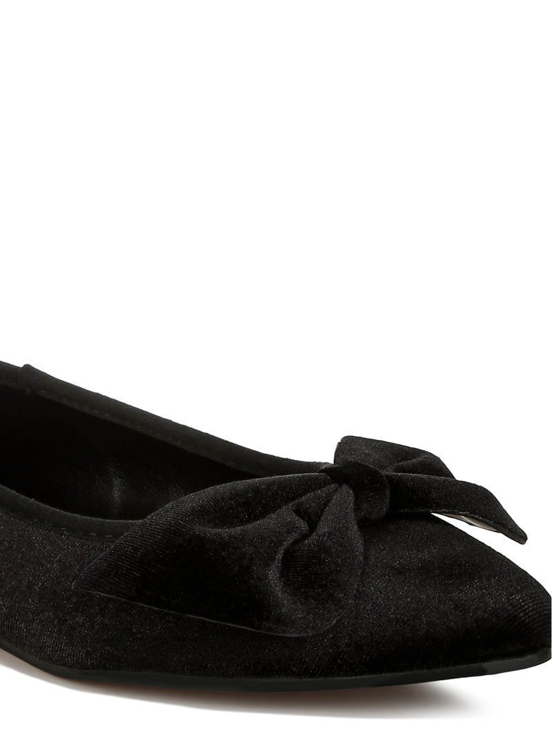 Velvet Bow Detail Ballerinas in Black