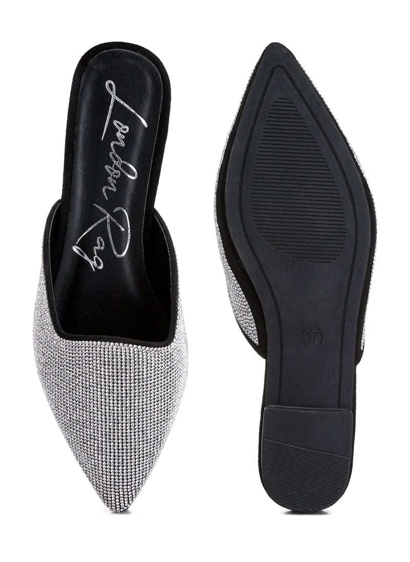 Rhinestones Embellished Mules in Black