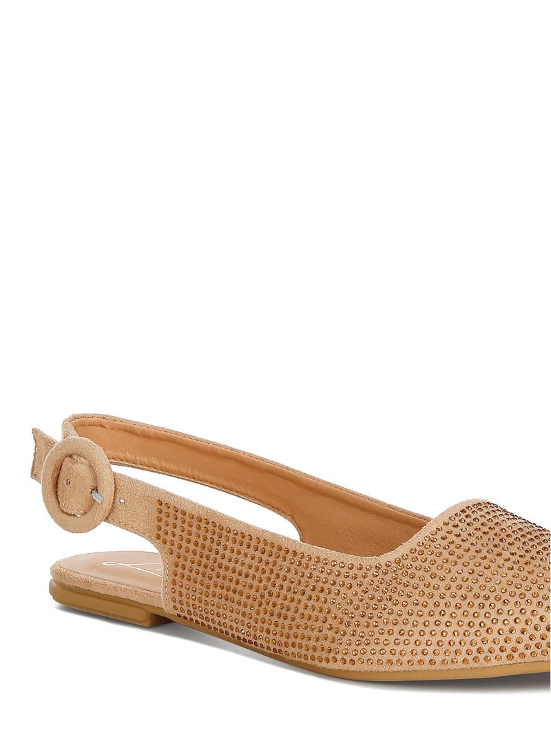 Rhinestones Embellished Slingback Mules in Beige