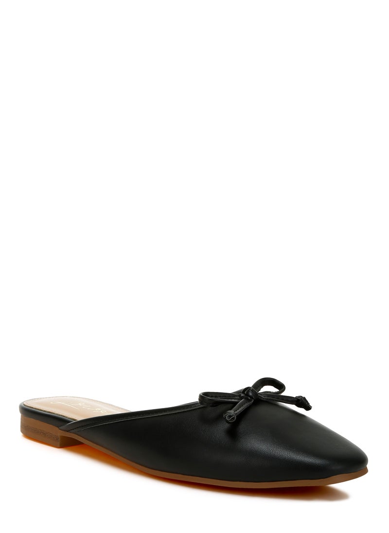 Bow Slip-On Flat Mules in Black