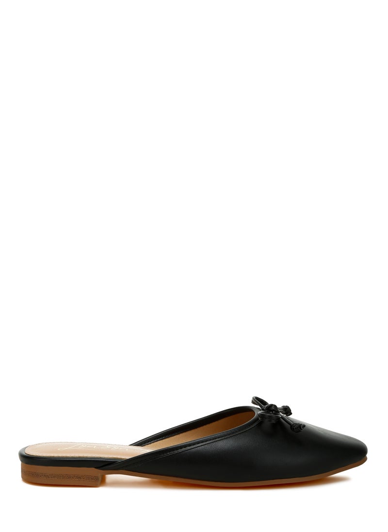 Bow Slip-On Flat Mules in Black