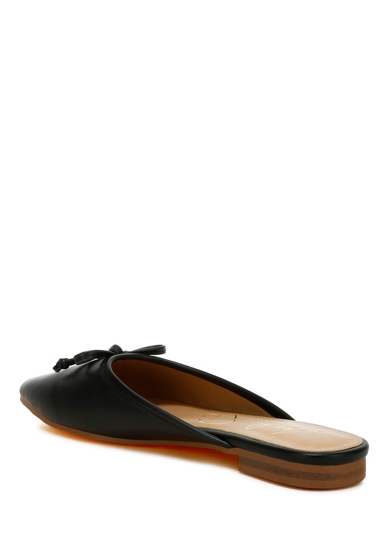 Bow Slip-On Flat Mules in Black