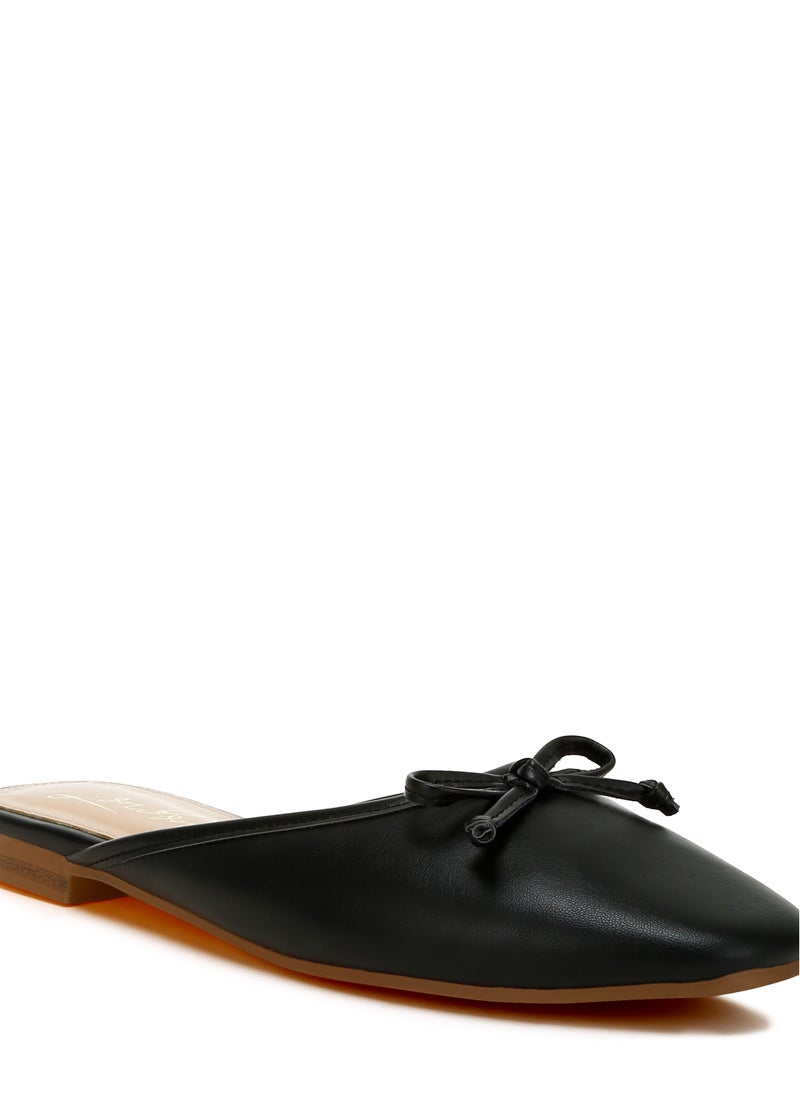 Bow Slip-On Flat Mules in Black