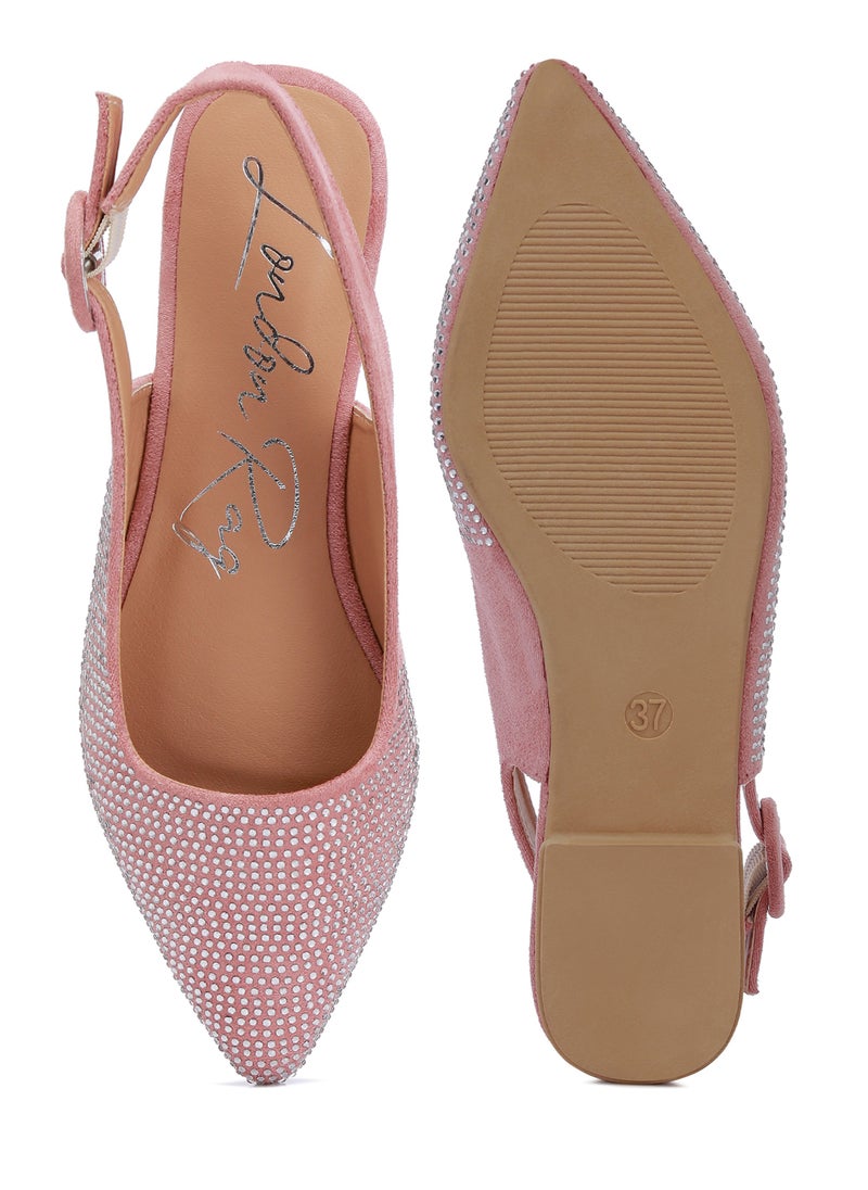 Rhinestones Embellished Slingback Mules in Pink