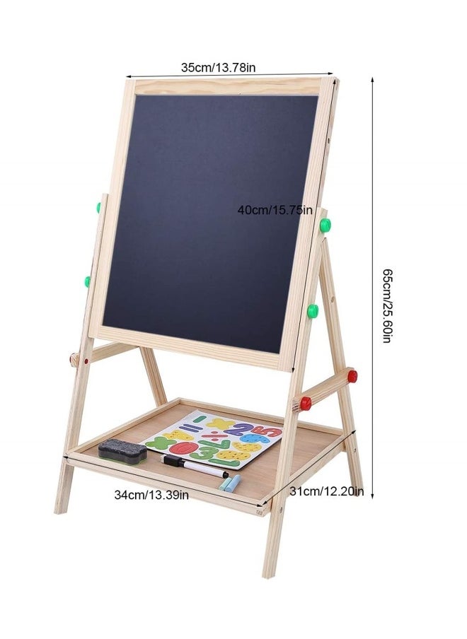 2 in 1 Kids Easel, Height Adjustable Double Sided Art Painting Activity Easel Stand Wooden Dry Erase Board with Whiteboard Chalkboard for Toddler Boys Girls