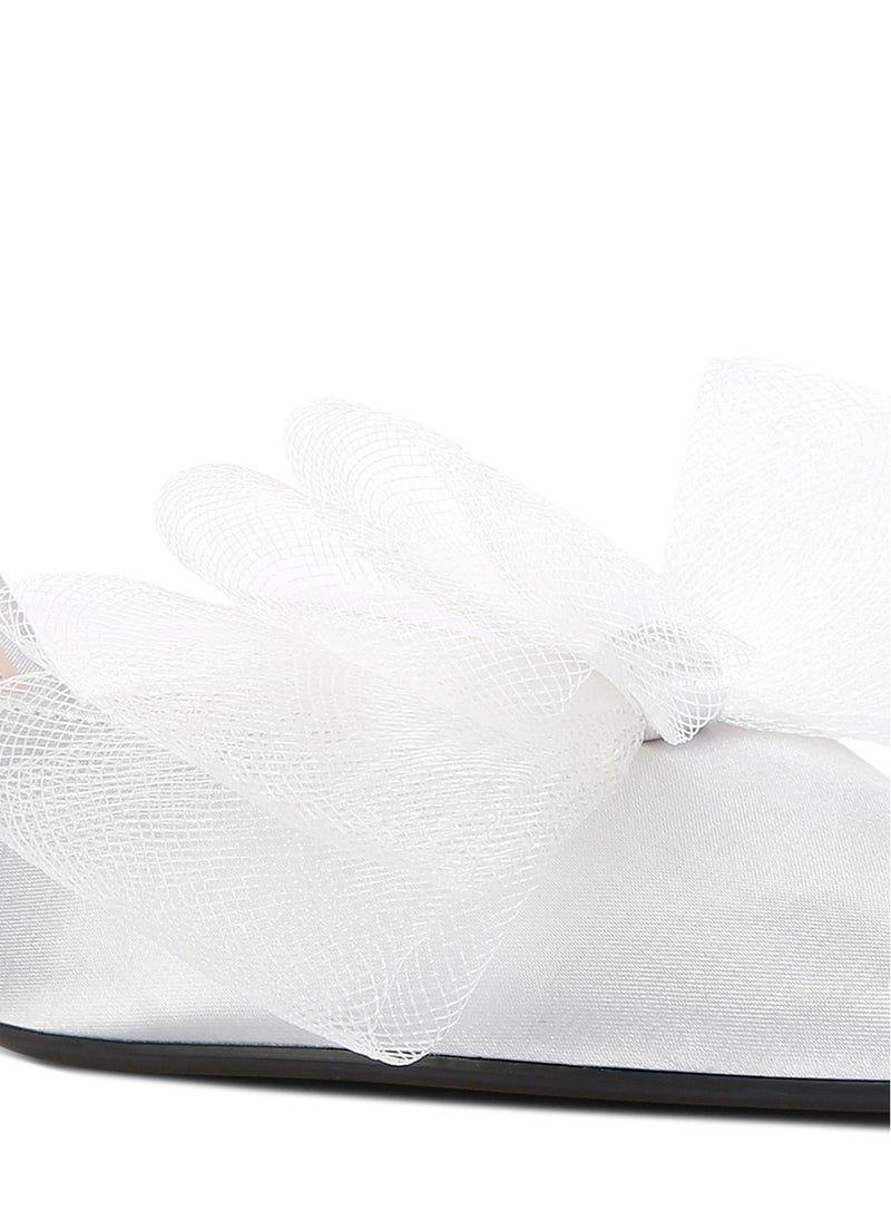 Silver Organza Bow Embellished Mules