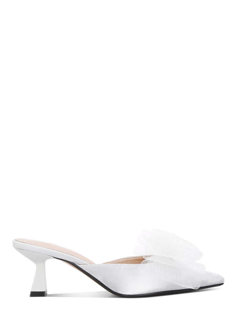 Silver Organza Bow Embellished Mules