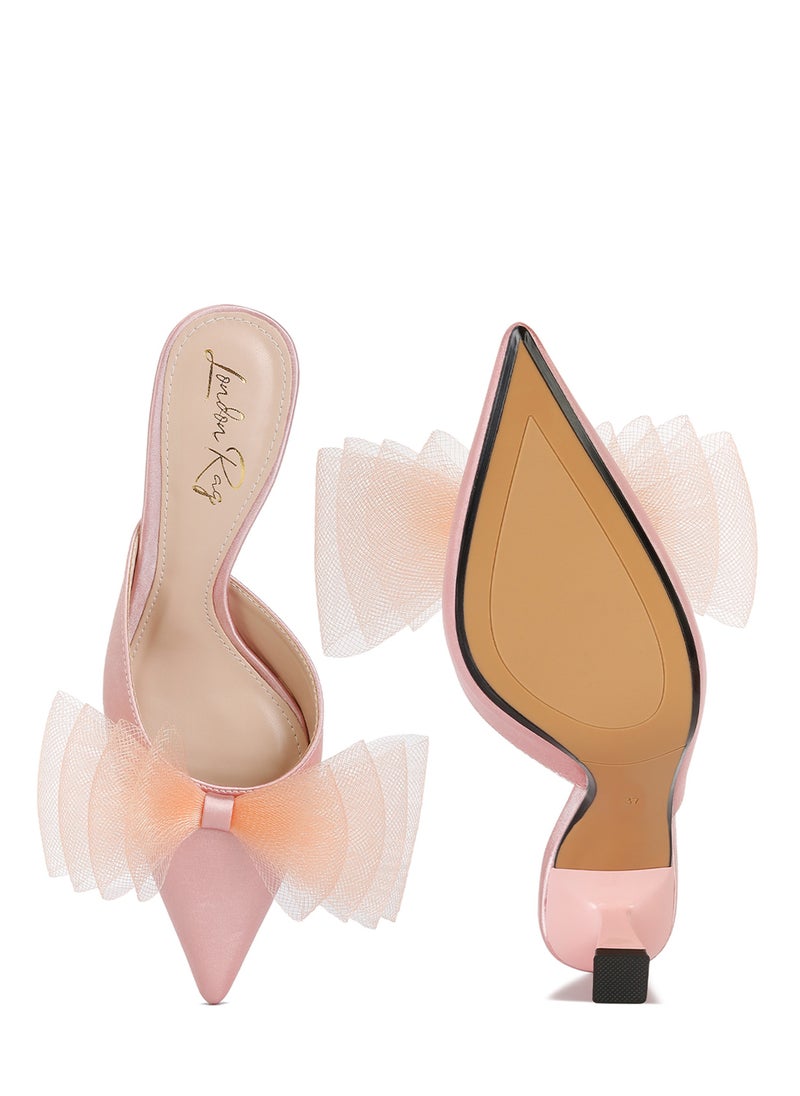 Pink Organza Bow Embellished Mules