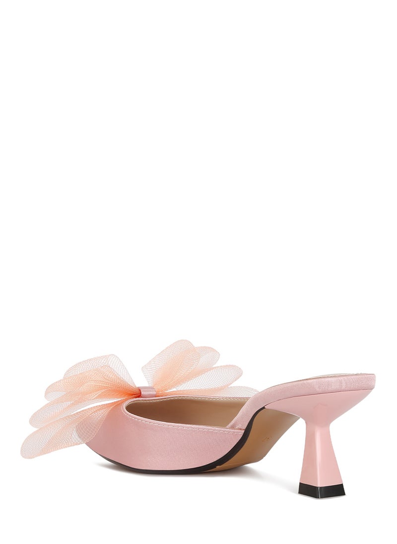 Pink Organza Bow Embellished Mules