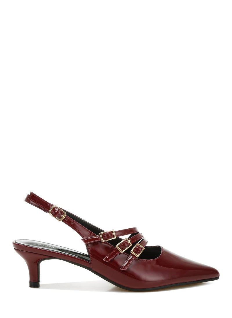 Triple Strap Slingback Sandals in Burgundy