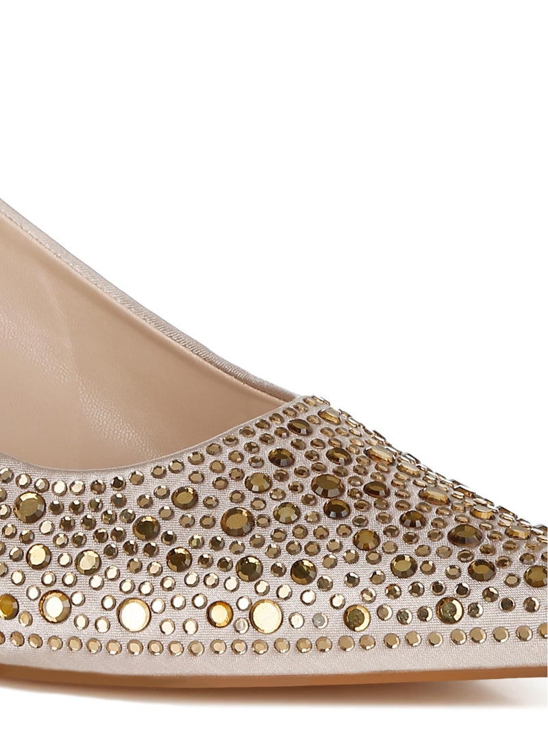 Pointed Toe Rhinestone Slingbacks in Beige