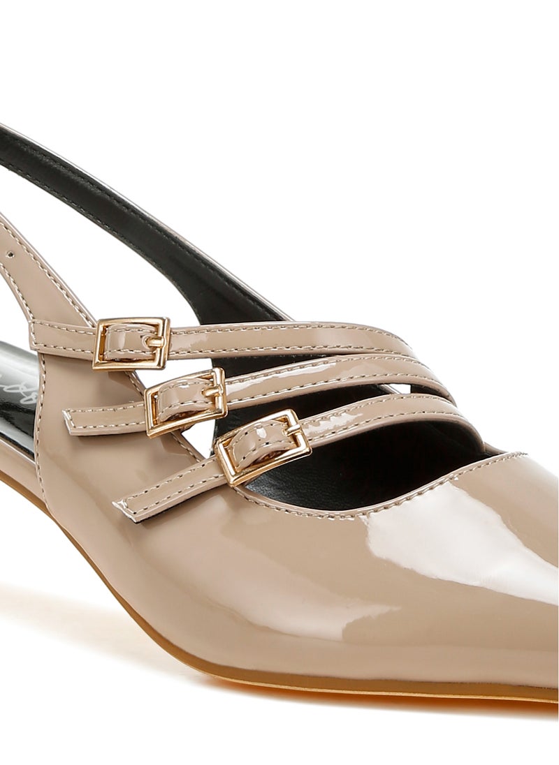 Triple Strap Slingback Sandals in Taupe