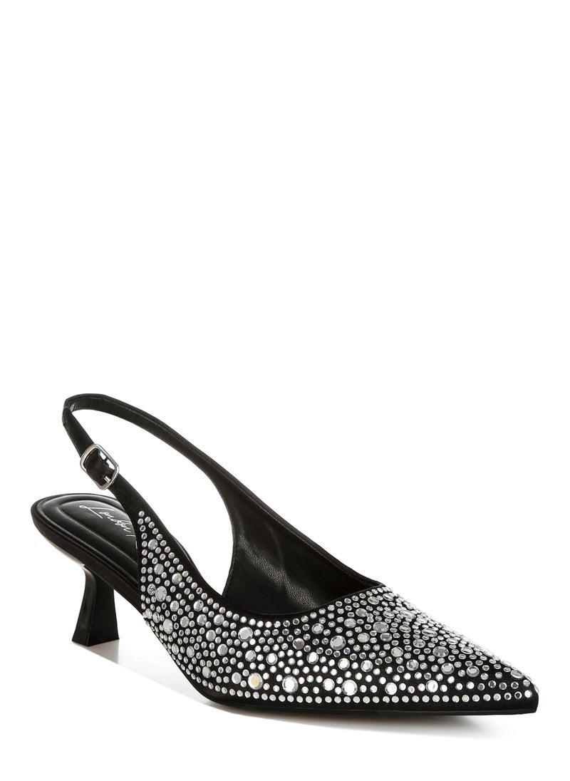 Pointed Toe Rhinestone Slingbacks in Black