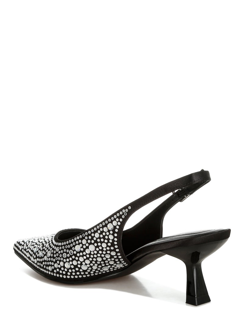 Pointed Toe Rhinestone Slingbacks in Black