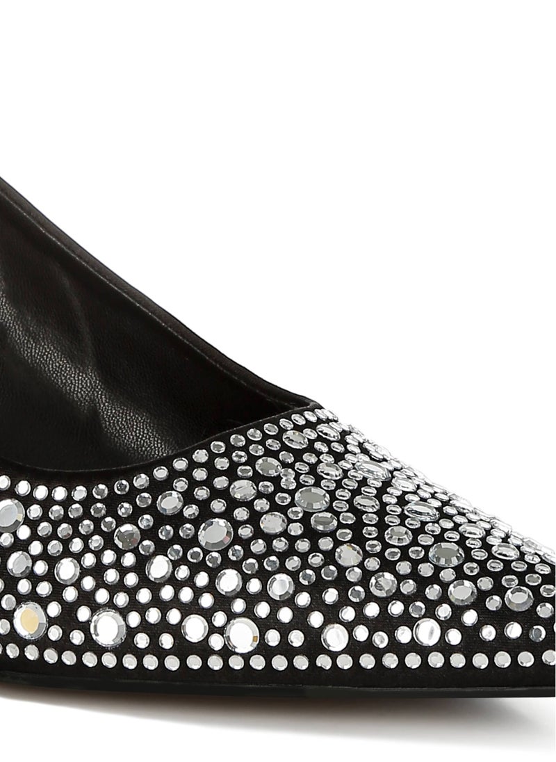 Pointed Toe Rhinestone Slingbacks in Black