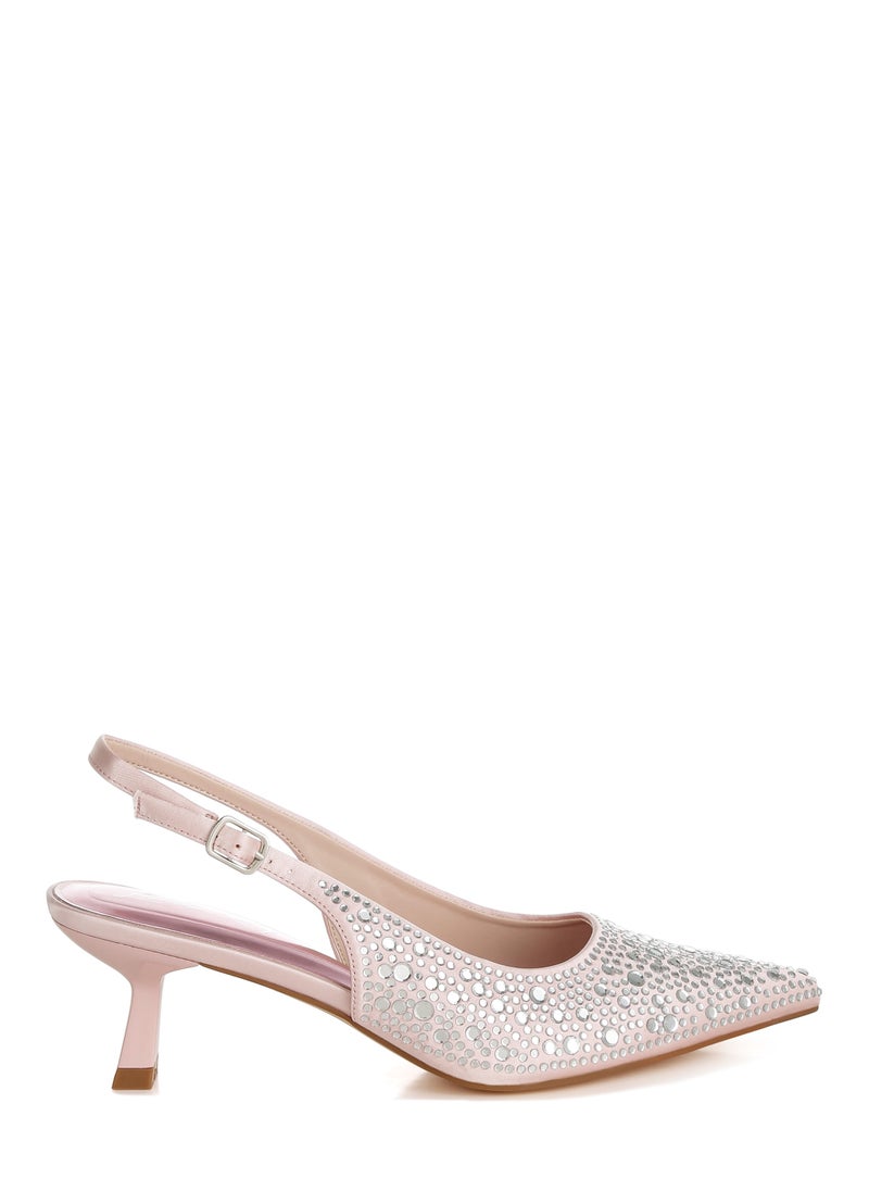 Pointed Toe Rhinestone Slingbacks in Pink