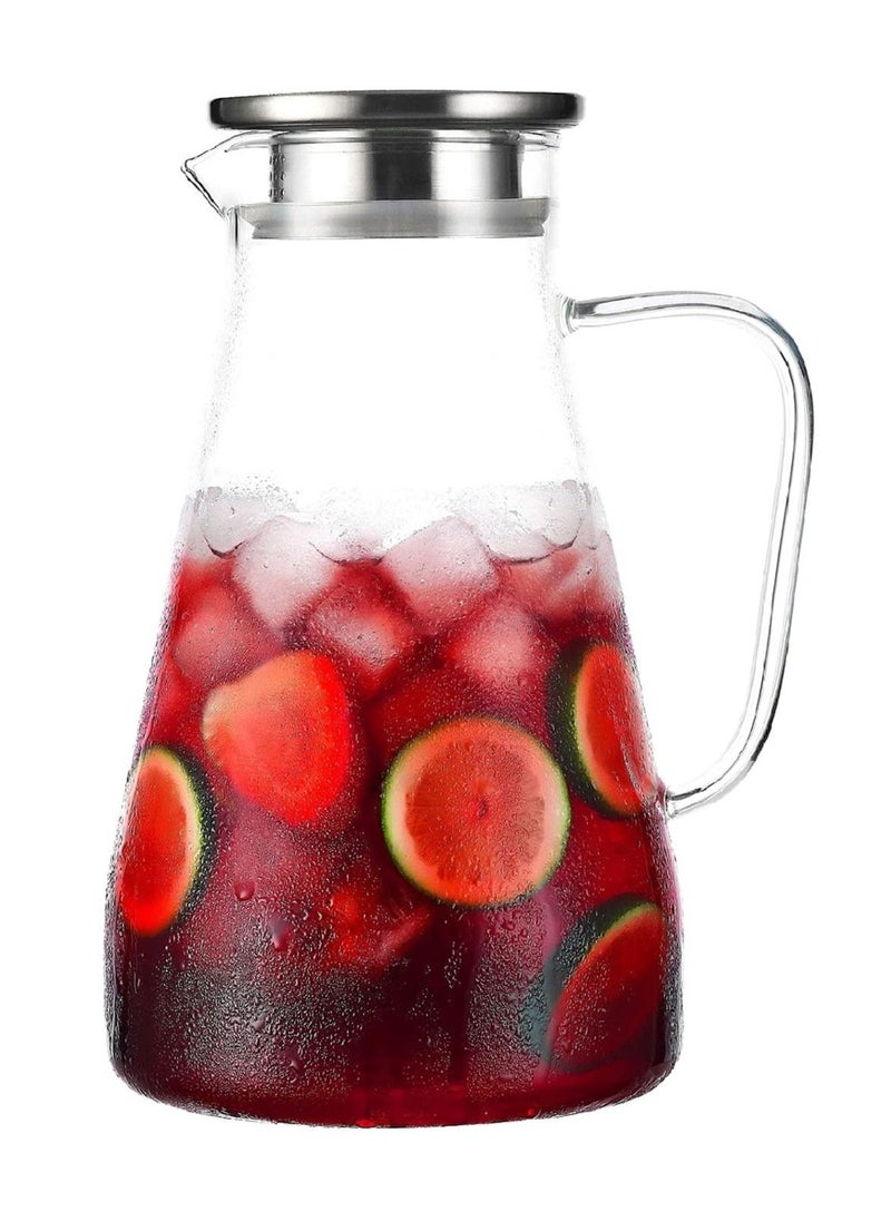 2 Liter 68 Ounces Glass Pitcher With Lid, Hot&Cold Water Pitcher With Handle, for Homemade Beverage, Juice, Iced Tea and Milk