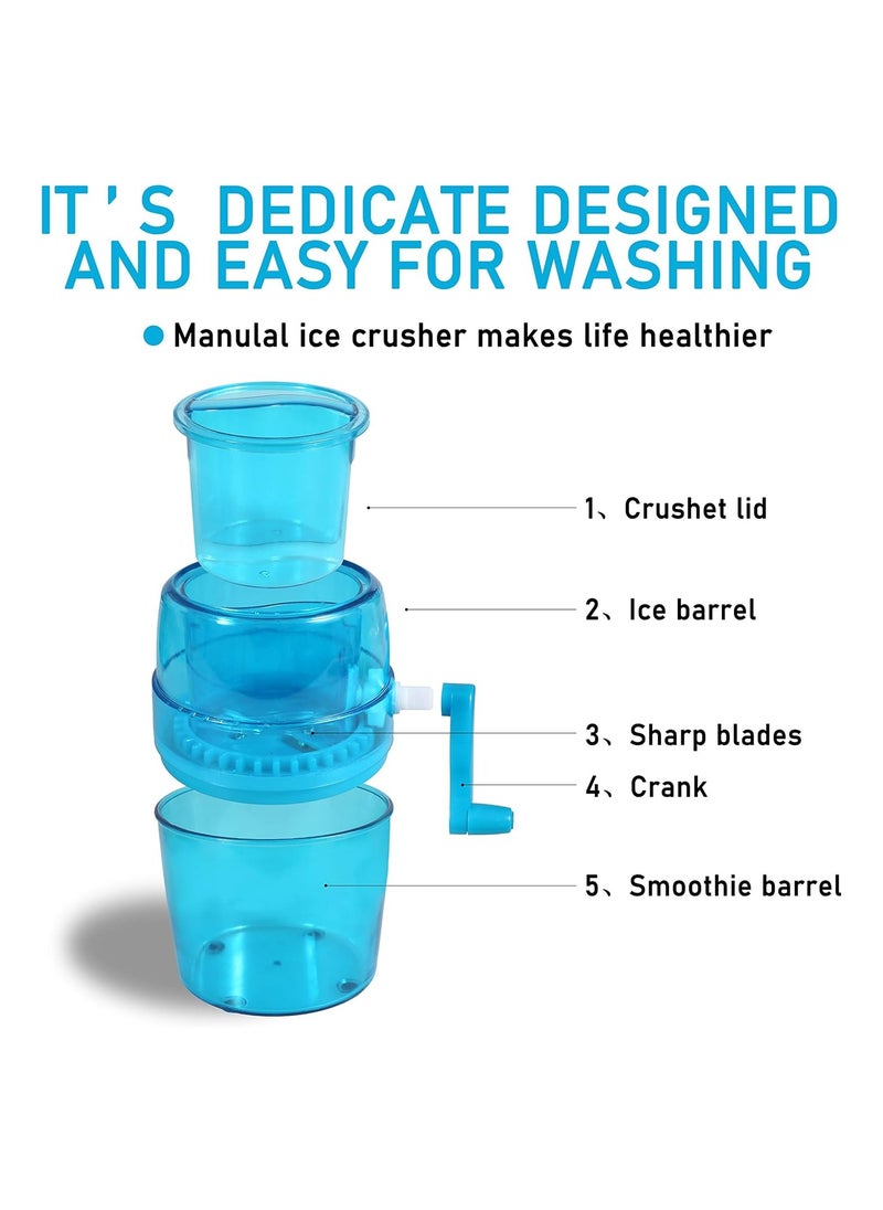 Portable Manual Ice Shaver and Snow Cone Maker in Vibrant Blue, Ultimate Kitchen Tool for Making Refreshing Slushies and Snow Cones for Effortless Summer Coolness.