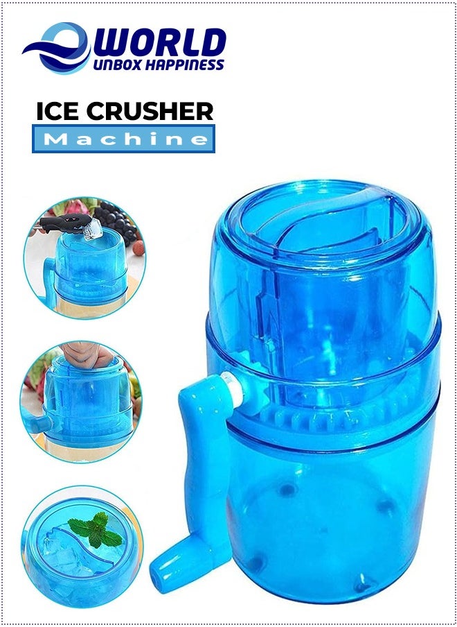 Portable Manual Ice Shaver and Snow Cone Maker in Vibrant Blue, Ultimate Kitchen Tool for Making Refreshing Slushies and Snow Cones for Effortless Summer Coolness.