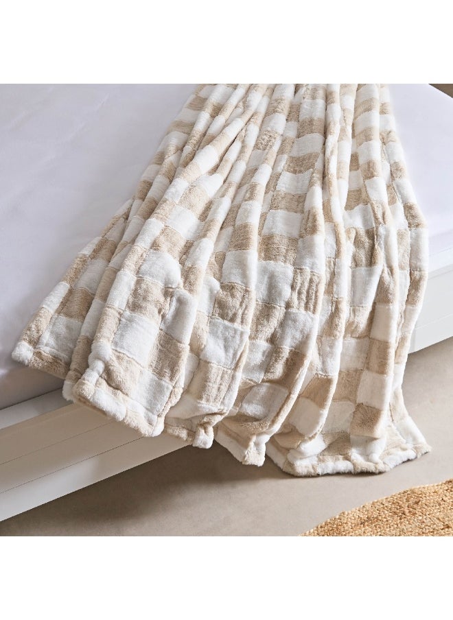 Breda Queen Check Jacquard Rabbit Fur Blanket 240 x 220 cm