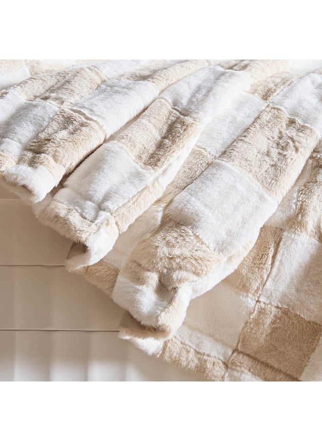 Breda Queen Check Jacquard Rabbit Fur Blanket 240 x 220 cm