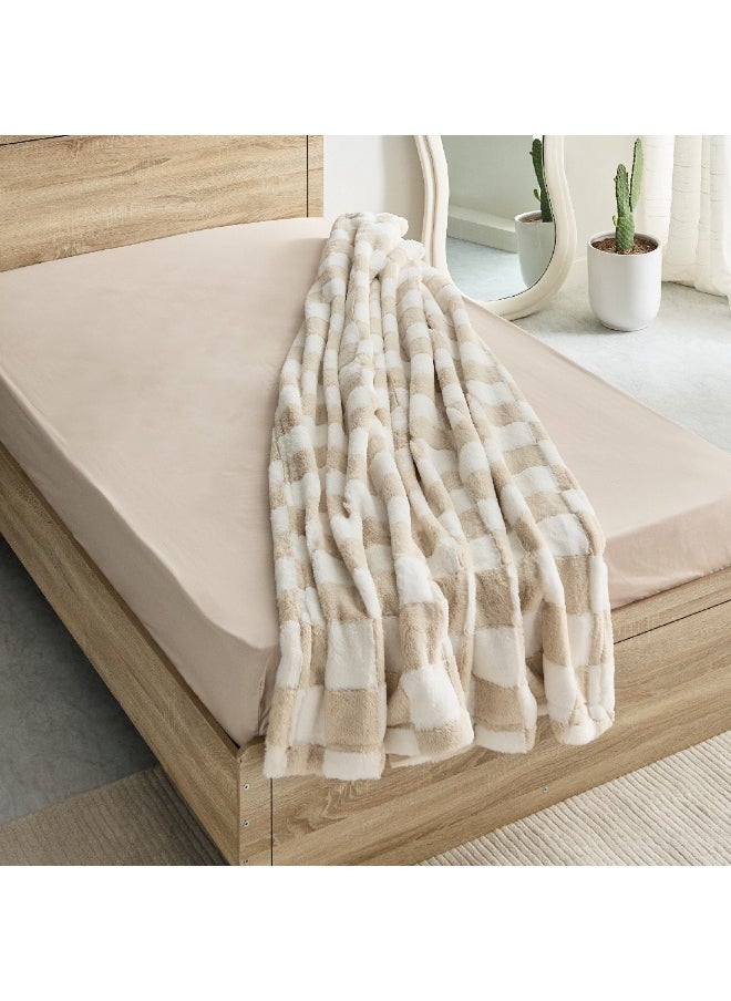 Breda Check Jacquard Rabbit Fur Twin Blanket 220 x 150 cm