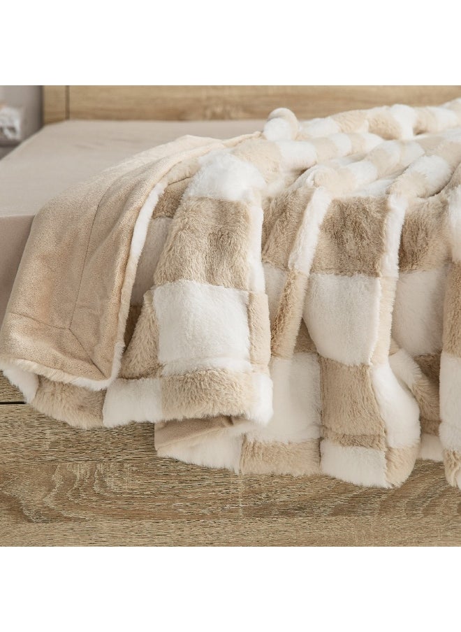 Breda Check Jacquard Rabbit Fur Twin Blanket 220 x 150 cm